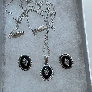 Real Diamonds & Onyx Carl 14 k Gold Fill Necklace and Earring Set